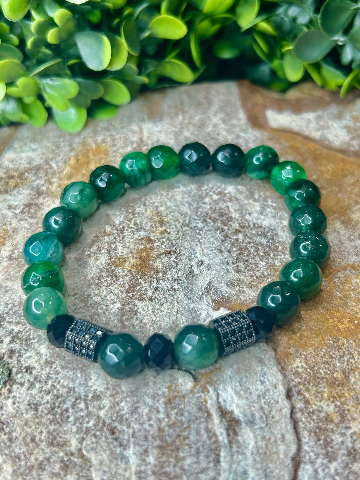 Green Agate and Black Onyx Cross Bracelet Set