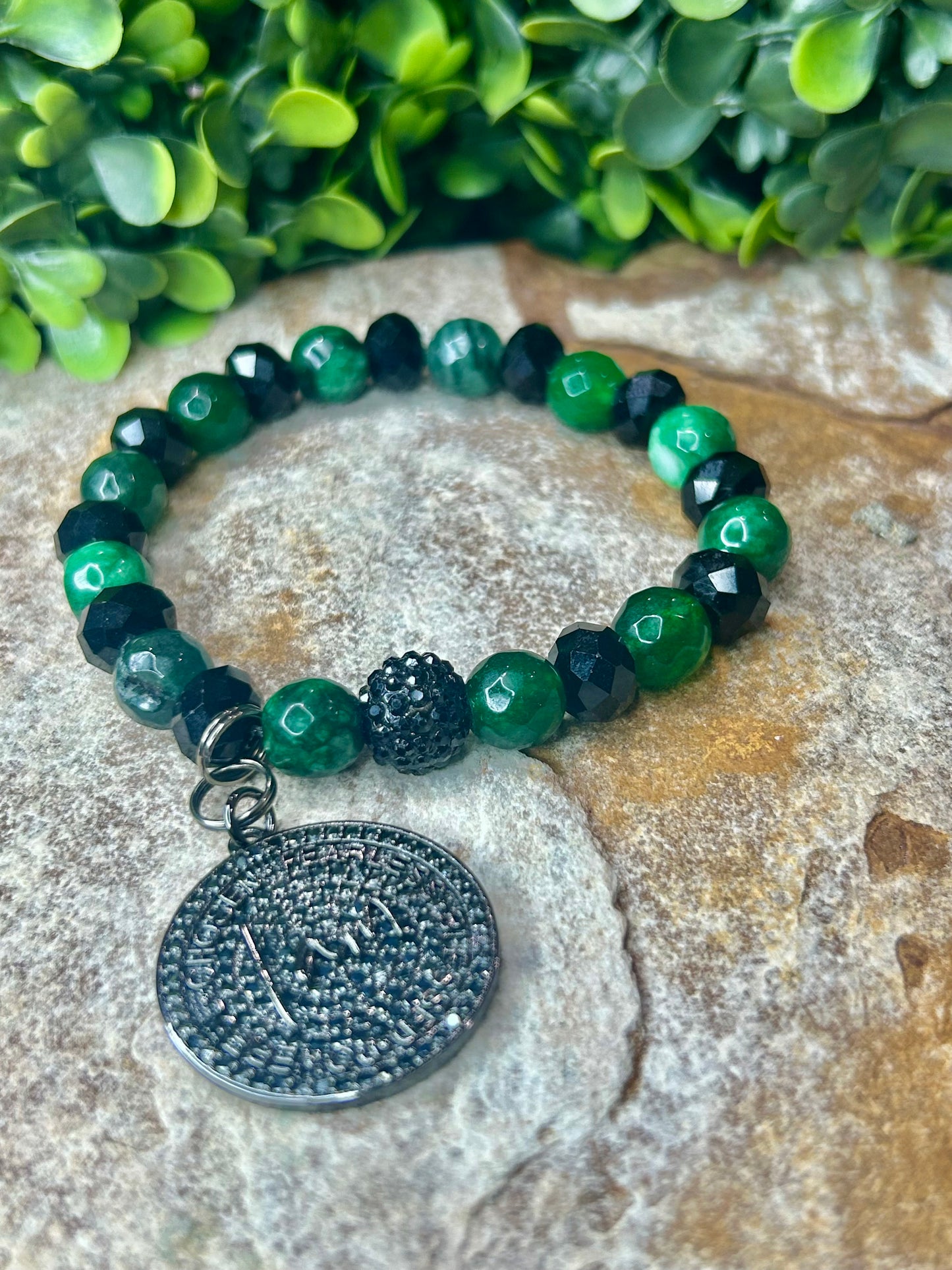 Green Agate and Black Onyx Cross Bracelet Set